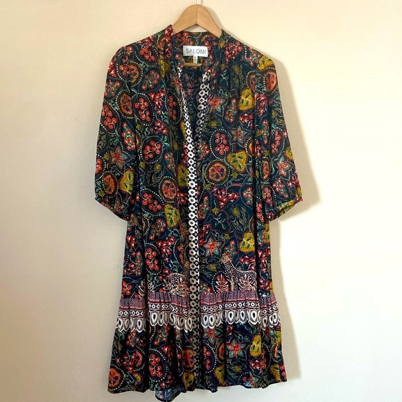 Saloni -Paisley Multicolor Print Tyra Dress In Batik Border - Picture 12 of 12